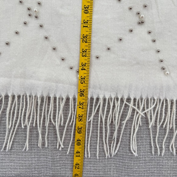 Womens Cream Fringed Scarf Silver Rhinestone Embellishments Soft Shawl Boho Glam - Picture 7 of 12